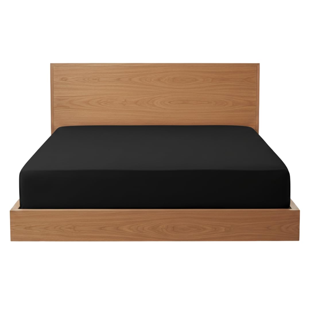 BRIT COTTON® 4FT Small Double Black Fitted Sheets Pack of 1, 90GSM Microfiber, Extra Deep 16"/40cm Bottom Sheets, Soft & Secure Fit for Thick Mattresses