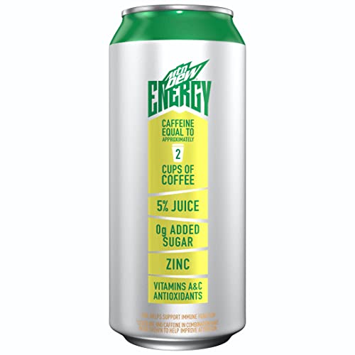 Mtn Dew Energy, Tropical Sunrise, 16Oz Cans (12 Pack), 0G Added Sugar, 5% Juice, Zinc To Help Support Immune Function, Citicoline And Caffeine For Mental Boost*, Antioxidants Vitamins A&C #TOP1