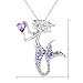 luomart Fashion Mermaid Birthstone Necklace Jewelry White Gold Plated Austrian Crystal Magic Pendant Gift (Amethyst)