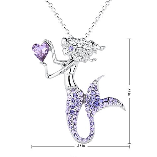 luomart Fashion Mermaid Birthstone Necklace Jewelry White Gold Plated Austrian Crystal Pendant Gifts for Women3