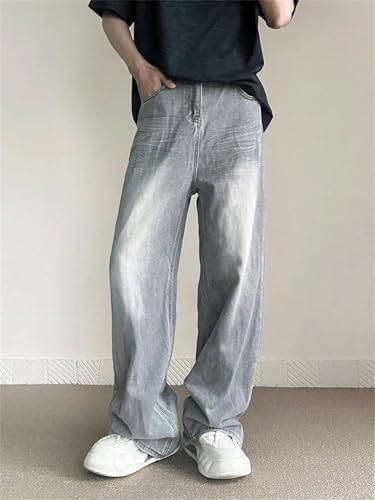 Men Vintage Baggy Jeans Harajuku Casual Y2k Pants Straight Wide Denim Trousers2