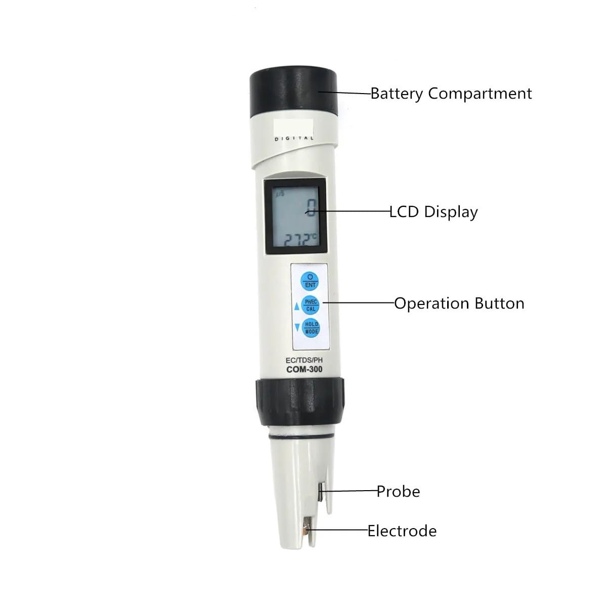 COM-300 4 in 1 Testers Water Quality Digital Measurement Tools TDS/EC/Temp/PH Meter Waterproof Testing Device