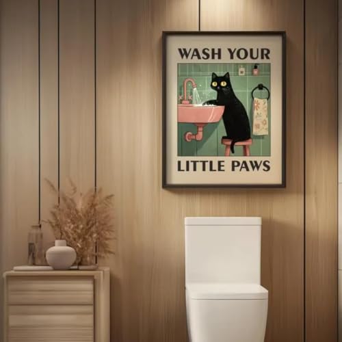 Affiche moderne et humoristique de chat pour habiller un mur de douche vide