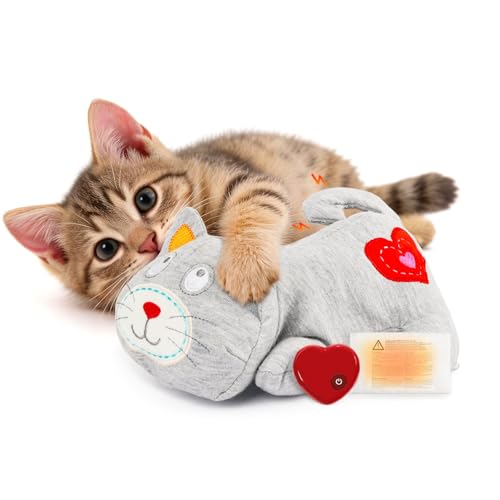 AFP Heartbeat Cat Calming Toy Heartbeat Soothing Kitty Toys Stuffed Plush Warm Toys for Cats Comfort Kitty Stress Relief and Sleep Aid Toy