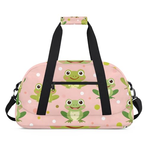 Funny Green Frog Gym Travel Duffle Bag for Boys - Gymnastics Sports Dance Bag with Front Zipper Pocket for School Practice or Overnight Travel Weekender Sleepover Tote Bag Cute Frog Print2
