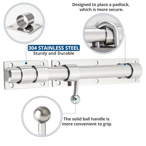 SAYAYO Türriegel Bolzenriegel Edelstahl Riegelschloss Schlossriegel Torriegel Abschließbar 230mm Riegel für Tor, Fenster, Zaun, EMS9200-LS