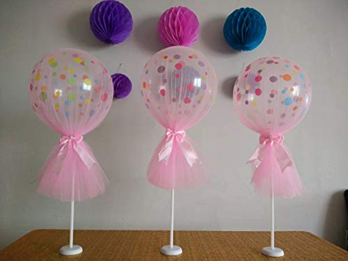 Pink Polka Dot Balloons Table Centerpieces Set Tutu Tulle Balloons With Column Base Kit For Baby Shower Girl Wedding Birthday Party Table Decorations #TOP7