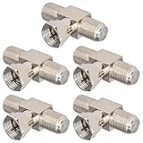 Kaunosta Coaxial Cable Splitter,TV Antenna Splitter/Combiner RG6 F Type Male to 2 Female 3 Way 2 in 1 Out T Coaxial Cable Combiner for TV Video VCR Antenna Satellite Consumer Television 5pcs
