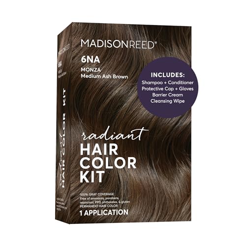 Image of Madison Reed Radiant Hair Color Kit - 6NA Medium Ash Brown with Cool Smoky Undertones (Monza Brown), Permanent Hair Dye, Superior Gray Coverage & Dimensional Color | PPD-Free & Ammonia-Free, 1 Pack