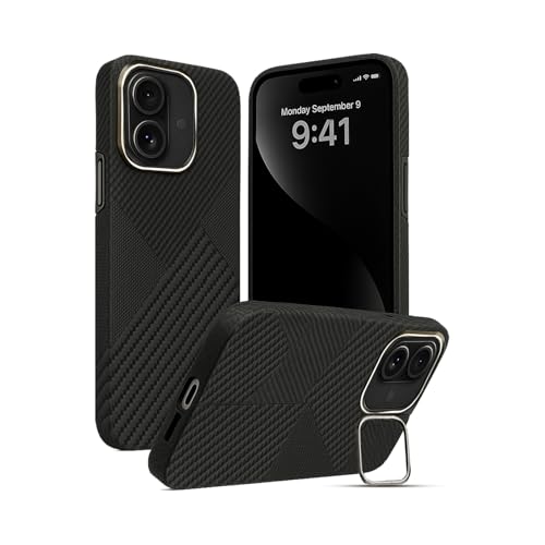 Image of AIBEX Aramid Fiber Mag-Saf Case Compatible for iPhone 16 | Slim Protective Back Cover with Built-in Magnets | Wireless Charging Support | Camera Ring Stand | Shockproof with Air Guard Corners