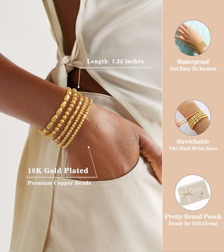doubgood Gold Bracelets for Women, 18K Gold Plated Beaded Bracelet Sets Stackable Jewelry for Mom Valentines Gifts4