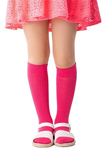 NOQ Niños Niñas rayas hasta la rodilla 100 DEN cómodo suave cálido calcetines flexibles niños pequeños Casual lindo uniforme escolar vestido sobre la pantorrilla un par Molly, Raspberry 14/16 cm