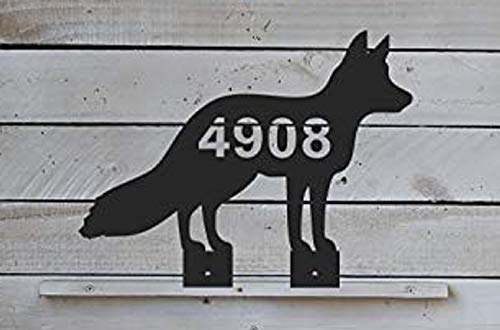 EvyAnn Designs Fox Mailbox Topper with Mounting Tab, House Number Metal Sign, Address Number, Metal Art, Number Sign, Door Sign, Folk Art, HN1159