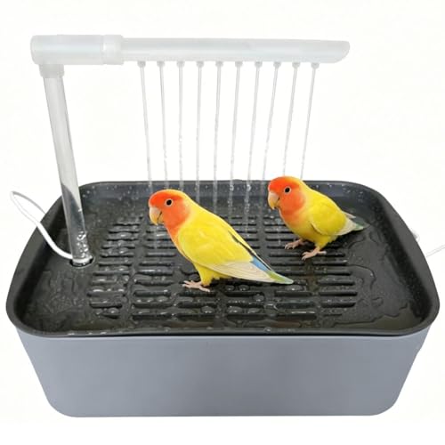 Jonuin Vogeldusche Wellensittich Automatische Vogel Dusche mit Wasserzirkulation Elektrisches Vogelbad für Sittiche Nymphensittich & Papageien Vogel Badehaus Badewanne für Käfig Grau