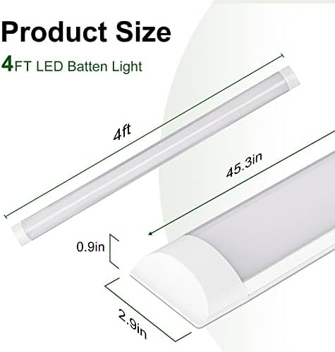 muzha 2 Packs LED Batten Lights 4FT 40W 6500k Daylight,Low Profile Wall or Ceiling Surface Mounted Fitting for Home/Workshop/Office/School Restaurant (4FT)