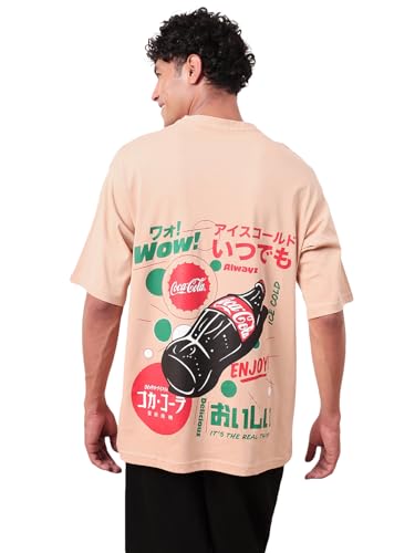Image of Bewakoof Official Coca Cola Merchandise Men's Graphic Printed Oversized Fit Half Sleeve Round Neck Cotton Jersey T-Shirt