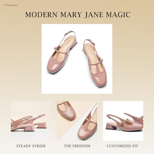 C.Paravano Women's Slingback Pumps | Round Toe Shoes with Adjustable Ankle Strap | Low Heel Mary Jane Pumps | Slip On Dress Shoe(Size 7,Pink)4