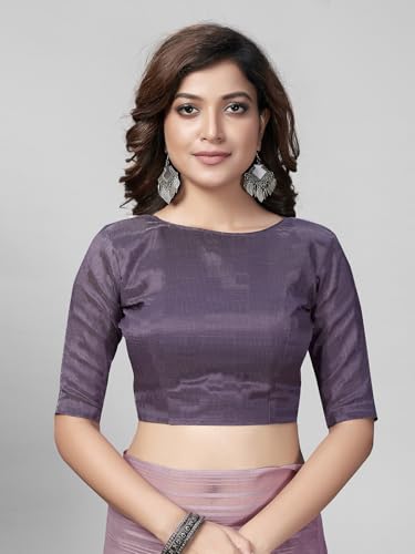 Pratham Blue Sari en soie pour femme avec chemisier, Violet, taille unique – vue 7