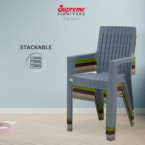 Image of Supreme Furniture Olympia Plastic Arm Chair Set of 2 | 40 Months Warranty*|Chair for Home Garden Office Living Room Cafeteria Restaurant Hotel Resort | Dark Beige