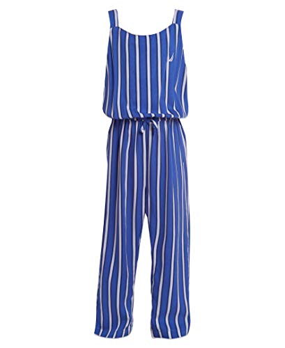 Nautica Girls' Long Leg Jumpsuit, Tie Stripe Dazzle Blue, M8/10