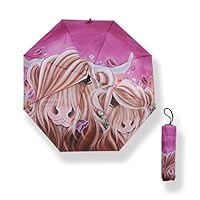 Kilts Wi Hae Lovely Scottish Highland Cow Coo Folding Umbrella - Fields Of love