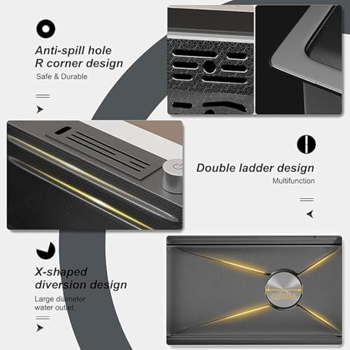 Image of EVANEX Kitchen Sink 30 inchx18 inchx9 inch Inch Piano Kitchen Sink Multifuctional LED Pannel & Digital Display 304 Grade Stainless Steel Black Finish with Integrated & Pull Down Faucet