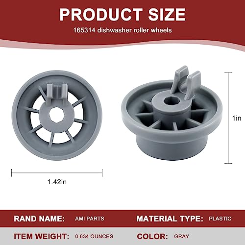165314 Dishwasher Rack Wheels Fit for Bo-sch Ken-more Dishwasher Wheels Lower Rack-Replace 420198 AP2802428 PS3439123 423232 EAP3439123 PS8697067 PACK OF 4 by AMI PARTS