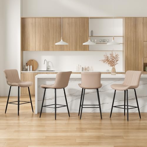 26 Inch Counter Stools Set of 2, Faux Leather Barstool Modern Counter Chair, Counter Height Bar Stools, Counter Height Stools Barstools for Dining Room Kitchen Islands
