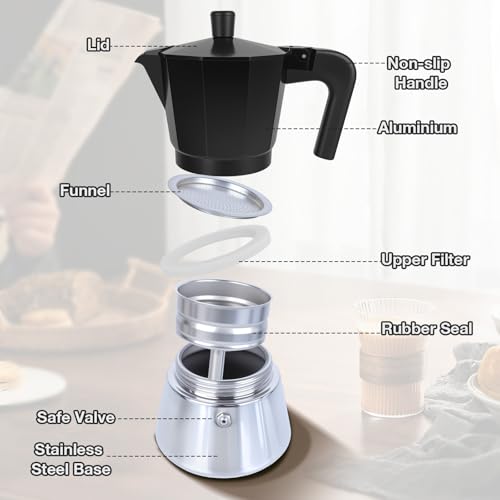 Cafetera de inducción moka Cozary con base inox de 11cm y mango termorresistente 5