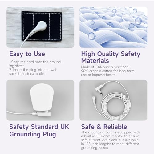 Vizgifin Grounding Bed Sheet, Grounding Mat Earthing UK, Grounding Mat with 10% Silver Fiber & 90% Organic Cotton, Natural Wellness and Healthy Earth Energy Mat (King-193×203cm)