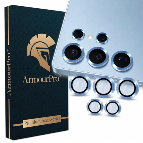 Image of ArmourPro Camera Lens Tempered Glass for Samsung Galaxy S25 Ultra (6.8 Inches) Tough HD Individual Aluminum Alloy Rings 9H Camera Cover, Scratch-Resistant,Camera Lens Protection| Blue, 1 Pack