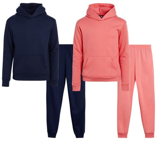 Real Love Girls Sweat Suit Set - 4 Piece Soft Fleece Lightweight Pullover Hoodie and Jogger Sweatpants for Girls (Sizes 5-16)