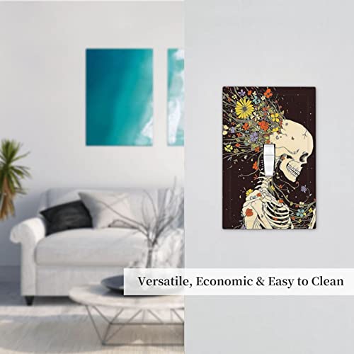 Skull Floral Skeleton Light Switch Cover 1 Gang Single Toggle Outlet Wall Plate Cover Faceplate Halloween Gothic Human Daisy Flower Universe Galaxy Moon Bohemia Hippie Art Bathroom Bohemian Decor #TOP6