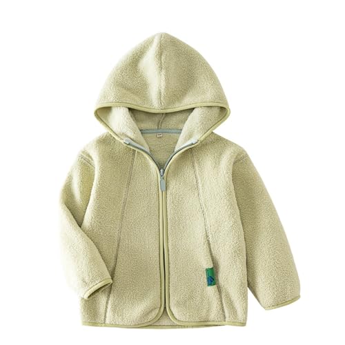 Chaqueta polar suave con capucha y cremallera completa para niños y bebés, abrigo ligero de forro interior para exteriores, ideal para otoño e invierno, tallas 2-6 años (Light Green, 9-10 Years)