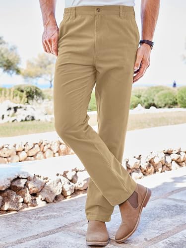 PLEPAN Men's Chino Pants Khaki - Stretch Waist Slim Fit Casual Trousers for Work3