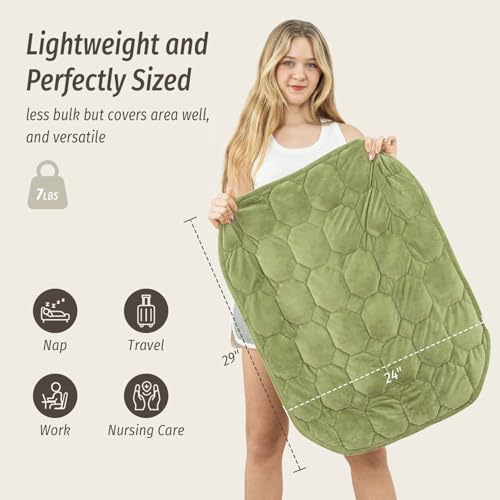 Image of Wemore Weighted Lap Blanket 7lbs for Adults, Small Weighted Blanket for Travel, Calming, Relaxing, Napping and Sleeping, All-Season Weighted Lap Pad, Machine Washable, Green 24x29 inches