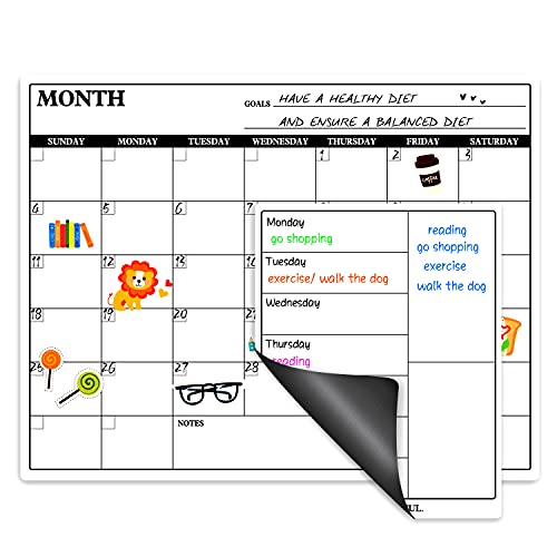 Magnetic Calendar for Refrigerator - Fridge Calendar, Magnetic Dry Erase Calendar with Grocery List Magnet Pad, Monthly Calendar Whiteboard, 15 x 11.5 , Schedule Planner Wall Set