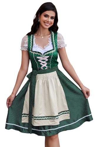 Molirex Dirndl Dresses Women, 3 Piece Oktoberfest Costumes for Bavarian Floral Carnival Beer Outfit German Dress Green Small