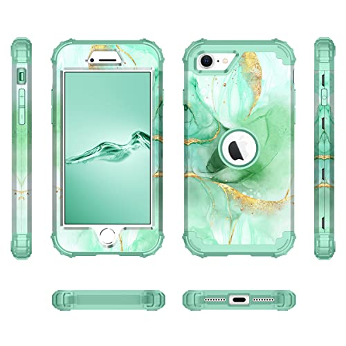 Rancase For Iphone Se 2022/2020 Case,Three Layer Heavy Duty Shockproof Protection Hard Plastic Bumper +Soft Silicone Rubber Protective Case For Apple Iphone Se 2022/2020 4.7 Inch,Green/Gold #TOP1