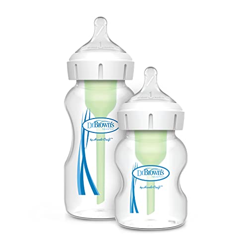 Image of Dr. Brown’s Natural Flow® Anti-Colic Options+™ Wide-Neck Baby Bottle 9 oz/270 mL and 5oz/150 mL, with Level 1 Slow Flow Nipple, 2 Pack, 0m+