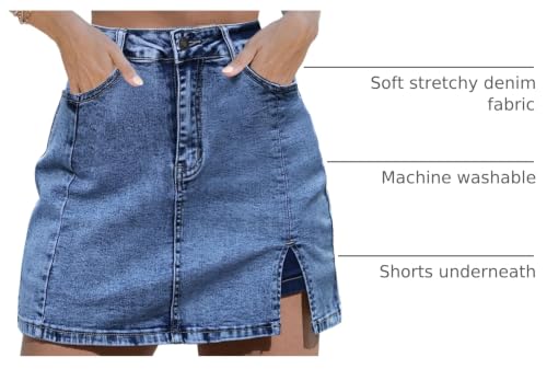 Image of luvamia Jean Skort Women High Waisted Stretchy Denim Mini Skirt Side Slit