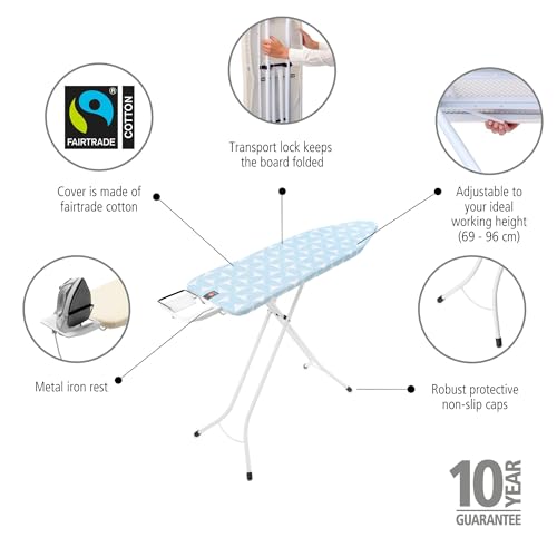 Image of Brabantia Comfort Ironing Board with Left /Right Adjustable Steam Iron Rest | Medium (Size B) | Fairtrade Fresh Breeze Cover | Adjustable Height (27-38 inch), Easy Fold, Anti-Collapse Lock, Non-Slip Feet