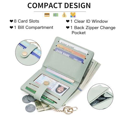 Image of Small Wallet Women Slim Bifold RFID Blocking PU Leather Card Holder Wallets with Change Pocket ID Window