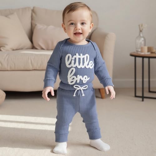 pengnight Newborn Baby Boy Clothes Long Sleeve Little Bro Romper Bodysuit Pants Set Fall Winter Outfits 0 3 6 9 12 Months2