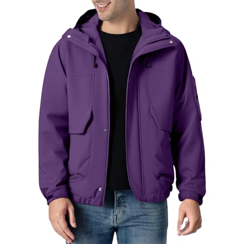 Mens Lightweight Waterproof Jacket Outdoor Hooded Hiking Raincoat Military Combat Work Windbreaker for Cycling Travel Fashion Softshell Tactical Military Rain Coat