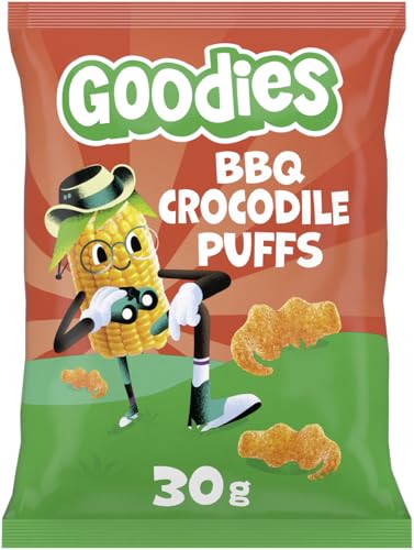 Goodies, Snack para Niños Sabor Barbacoa, Crocs Puffs Horneado en Forma de Cocodrilo, Fuente de Fibra, 30g