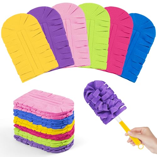 Nicemiya 12 PCS Fleece Reusable Duster Refills for Swiffer Washable Heavy Duty Duster Pads 360 Cleaning Pads for Fan Window Furniture Floor(Include 1 Handle)