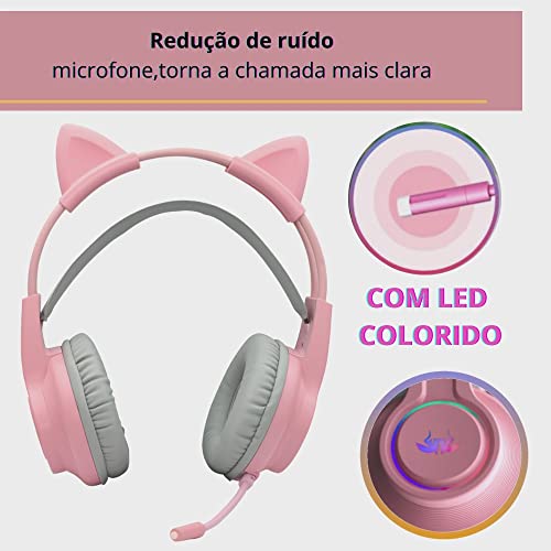 HEADSET FONE GAMER COM MICROFONE E LED P3/P2 - KP-GA04 ROSA