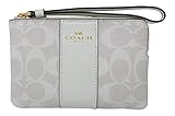 Coach Signature PVC With Leather Stripe Corner Zip Wristlet Glacier White