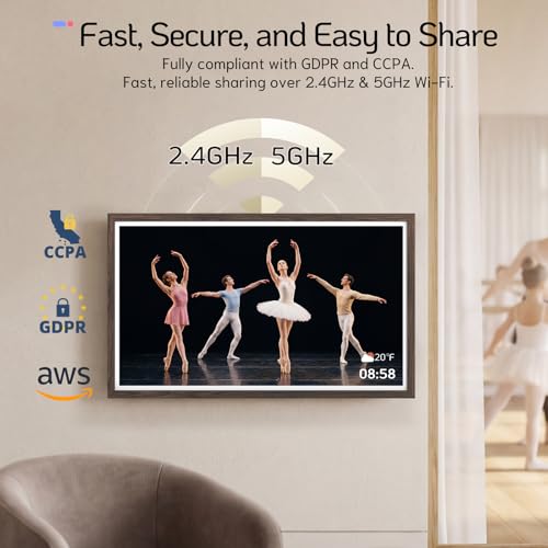 Image of NexFoto 32 inch Large Digital Picture Frame, WiFi Touchscreen Electronic Frame 64GB, Compatiable with Google Photos, Share Photos Videos via APP /USB for Family, Business, Gifts for Mom, Dark Wood